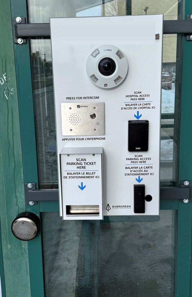 Multi-credential access cabinet with camera, intercom, card reader and ticket scanner
